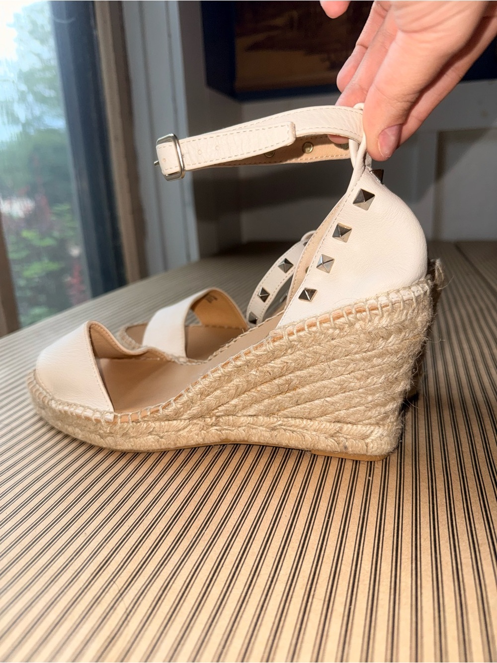 Studded White Ankle-Strap Espadrille Sandals - Women - Picture 4 of 5
